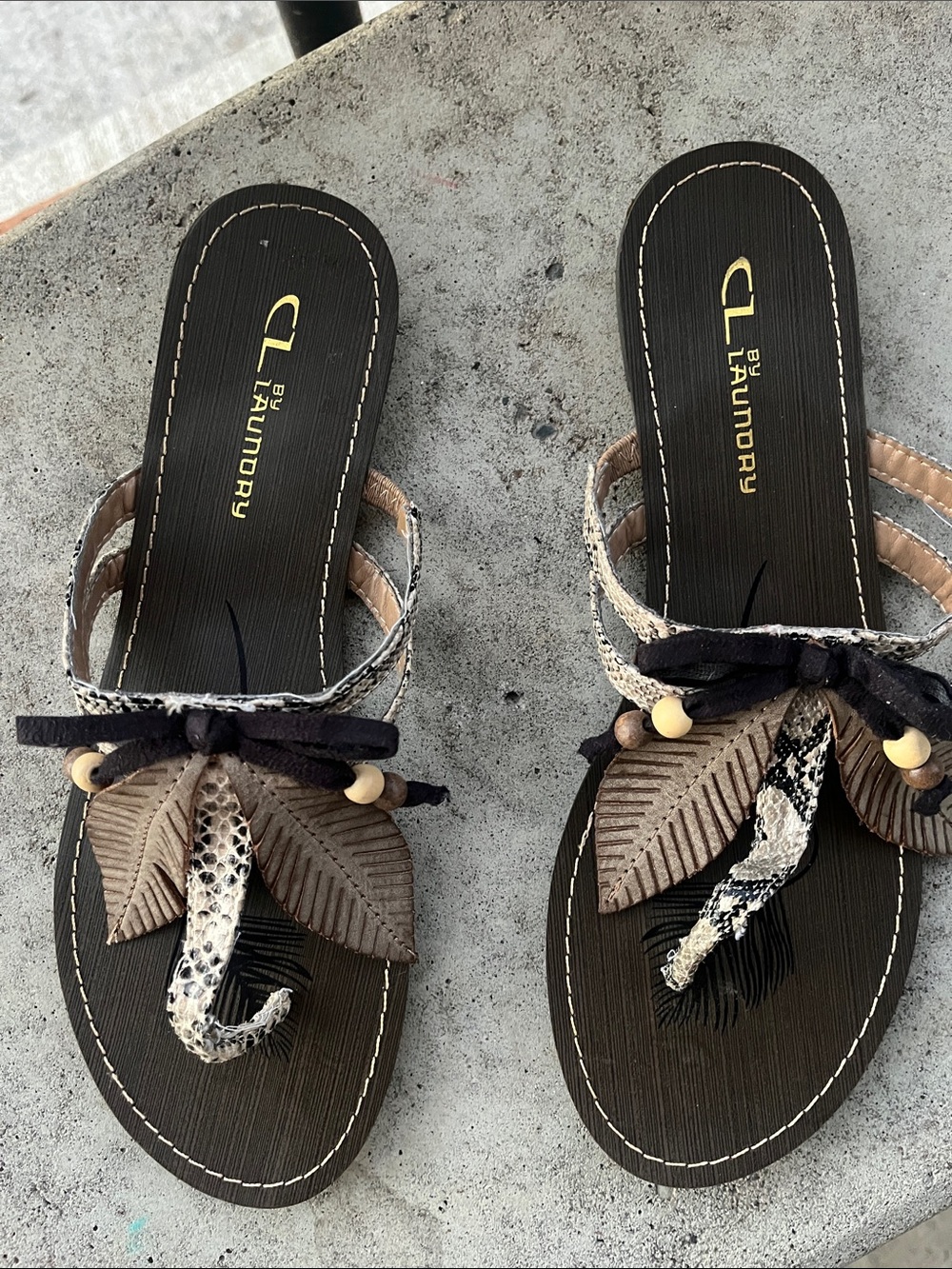 CL by Laundry Brown Leaf Bead Thong Sandals